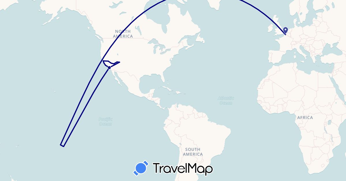 TravelMap itinerary: driving in France, French Polynesia, United States (Europe, North America, Oceania)